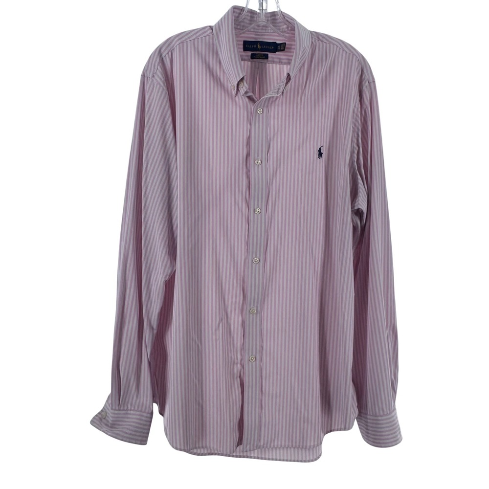 Ralph Lauren Mens XL Slim Fit Performance Shirt Pink White Striped Button Down - Picture 2 of 9